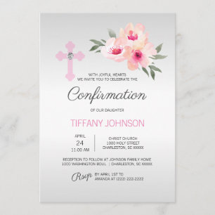 Invitación CONFIRMACIÓN personalizado CHICA cruzado rosa flor