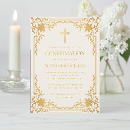 Invitación Confirmación religiosa Ivory Faux Gold Vintage