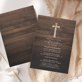 Invitación Confirmación religiosa Rustic Cross Wood