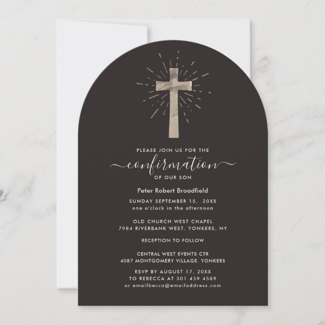 Invitación Confirmación religiosa rústica de cruz moderna (Anverso)