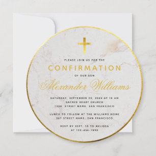 Invitación Confirmación Ronda Faux Oro de Hojalata Mármol Let