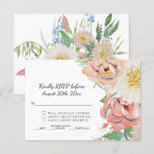 Invitación Confirmación RSVP Bodas Florales Acuarela Rosa y B