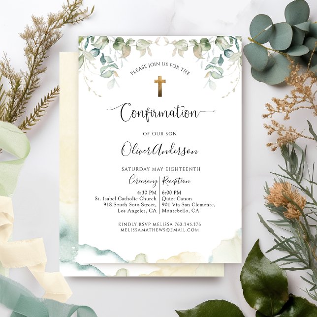 Invitación Confirmación, verde elegante y acuarela (Subido por el creador)