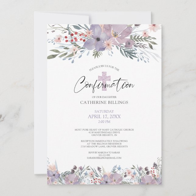Invitación Confirmación Watercolor Floral Flores silvestres m (Anverso)