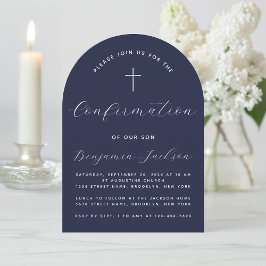 Invitación Confirmando arco Navy Blue Religious Boy Script