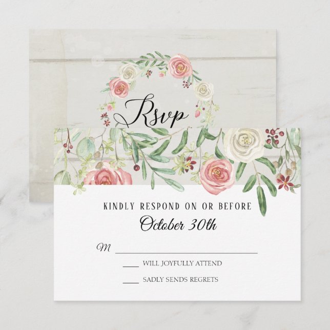 Invitación Confirmar asistencia boda Blush Rosa Marfil Rustic (Anverso / Reverso)