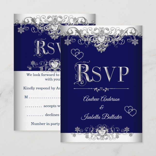 Invitación Confirmar asistencia Boda Corazones Diamante Plate (Anverso / Reverso)