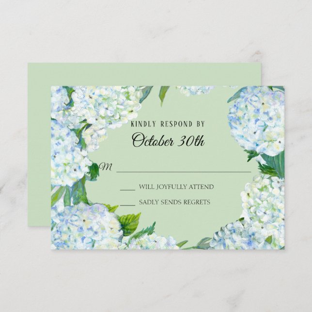 Invitación Confirmar asistencia Bodas Floral Hydrangea Blanca (Anverso / Reverso)