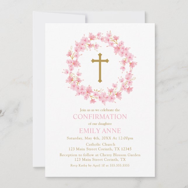 Invitación Confirmation Cherry Blossom floral Invitation  (Anverso)
