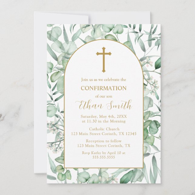 Invitación Confirmation Eucalyptus leaves Invitation (Anverso)