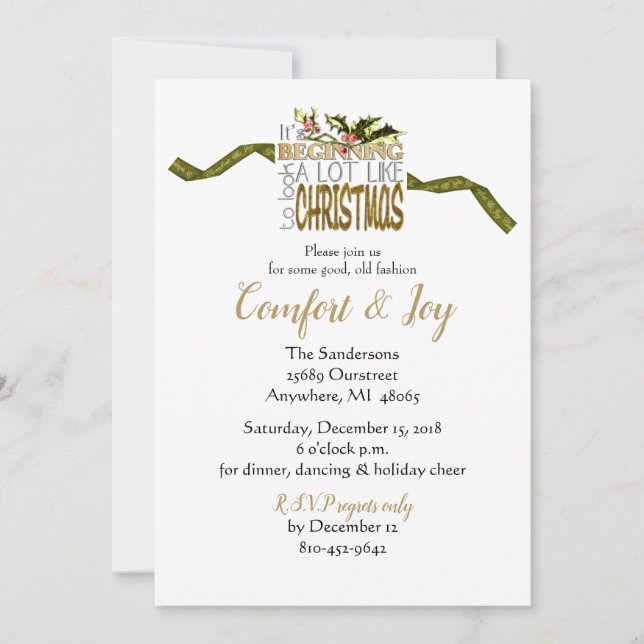 Invitación Confort y alegría de los navidades (Anverso)