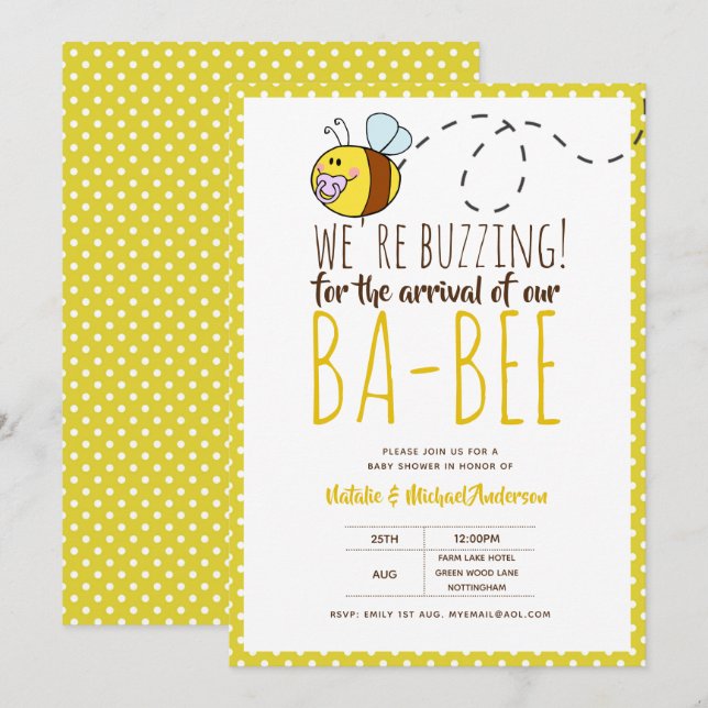 Invitación CONGELACIÓN por LLEGAR A BA BEE Baby Shower Amaril (Anverso / Reverso)