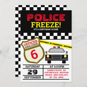 Invitación ¡Congelen! Partido de cumpleaños de oficial de pol