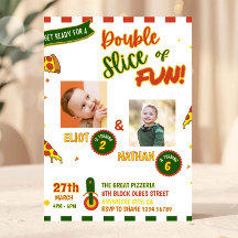 Invitación conjunta de cumpleaños a fiesta de pizz