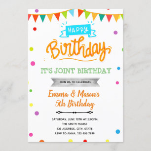 Invitación conjunta de cumpleaños a Rainbow confet