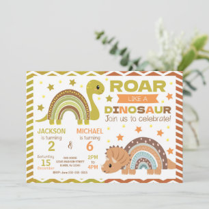 Invitación conjunta de cumpleaños con dinosaurios 