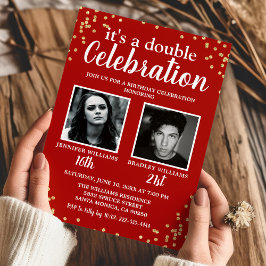 Invitación conjunta de cumpleaños con foto roja