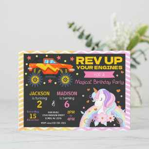 Invitación conjunta de cumpleaños de camión monstr