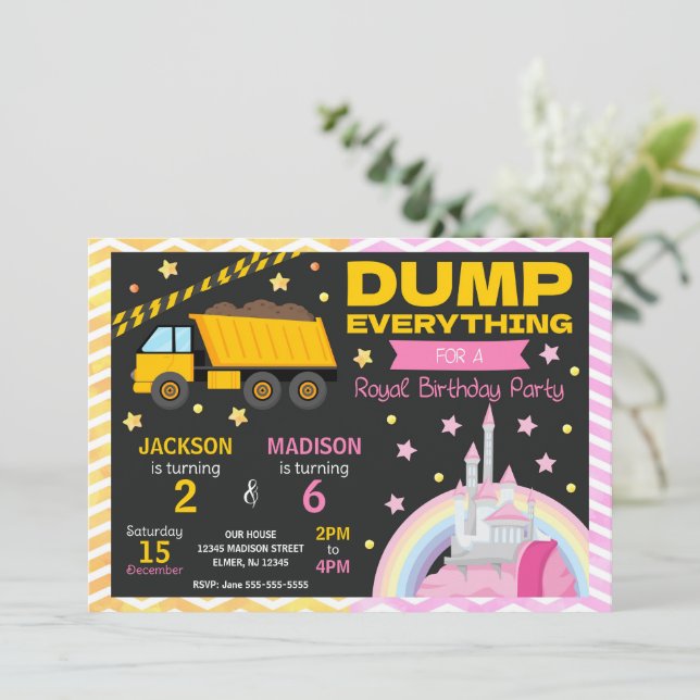 Invitación conjunta de cumpleaños de construcción  (Anverso de pie)