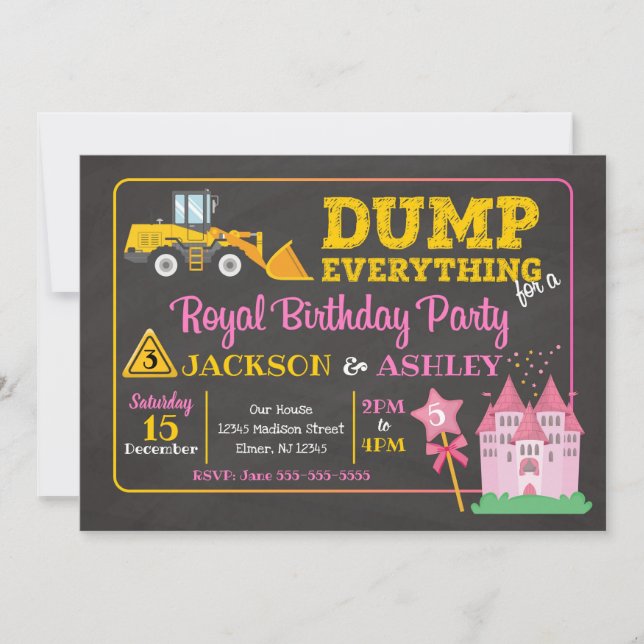 Invitación conjunta de cumpleaños de Construcción  (Anverso)