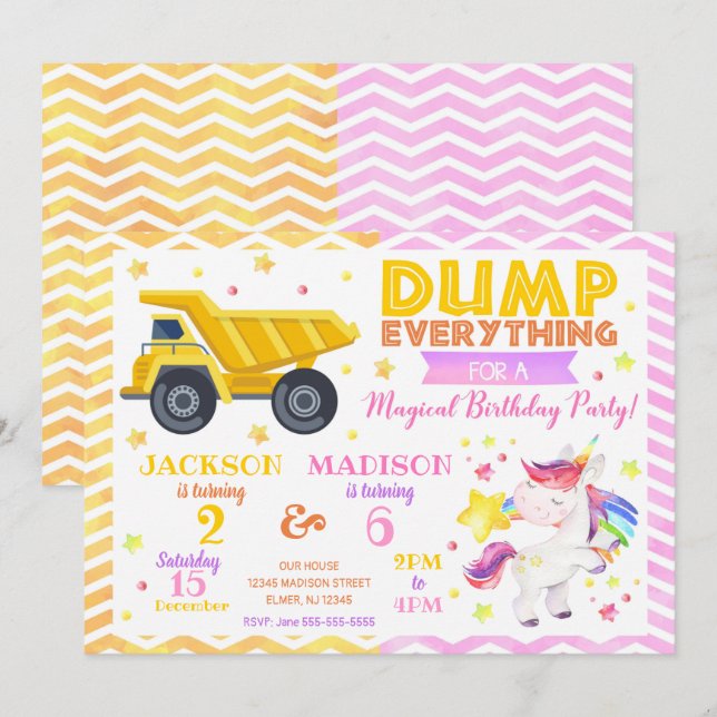 Invitación conjunta de cumpleaños de construcción  (Anverso / Reverso)