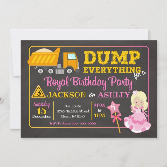 Invitación conjunta de cumpleaños de Construcción  (Anverso)