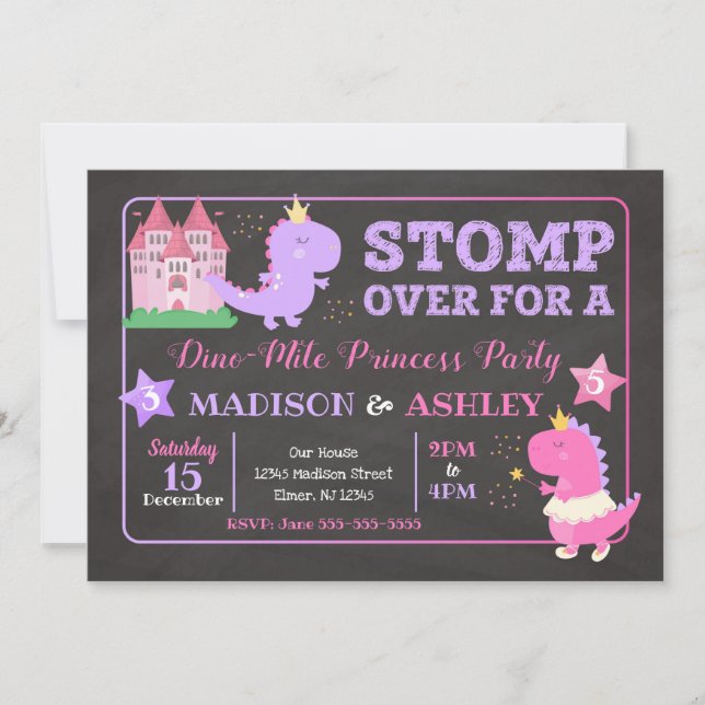 Invitación conjunta de cumpleaños de dinosaurio pa (Anverso)