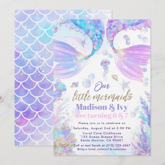 Invitación conjunta de cumpleaños de nuestras pequ (Anverso / Reverso)