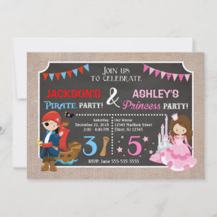 Invitación conjunta de cumpleaños de princesa y pi