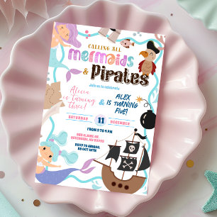 Invitación conjunta de cumpleaños de sirena linda 