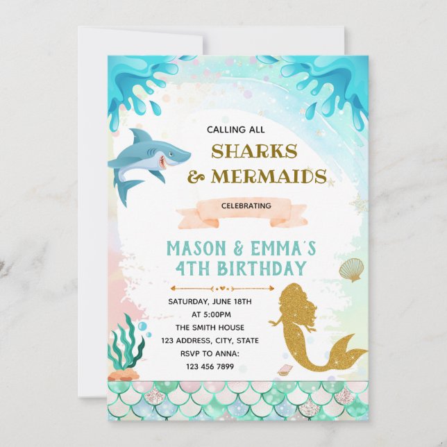 Invitación conjunta de cumpleaños de sirenas y tib (Anverso)