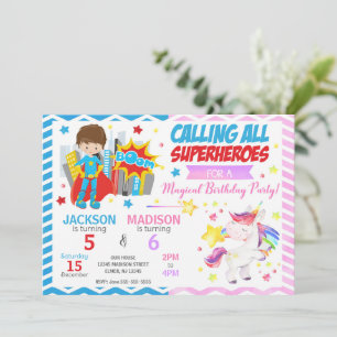 Invitación conjunta de cumpleaños de superhéroe y