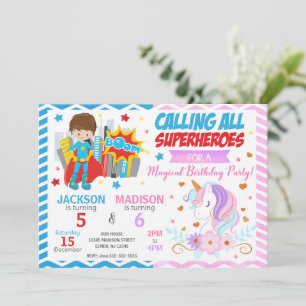 Invitación conjunta de cumpleaños de superhéroe y