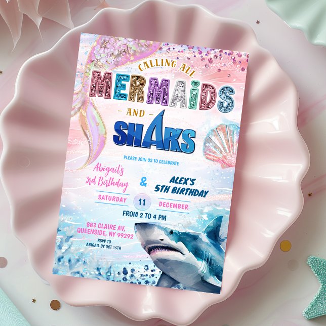 Invitación conjunta de cumpleaños de tiburones y s (Subido por el creador)