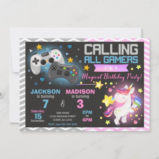 Invitación conjunta de cumpleaños de videojuegos y (Anverso)