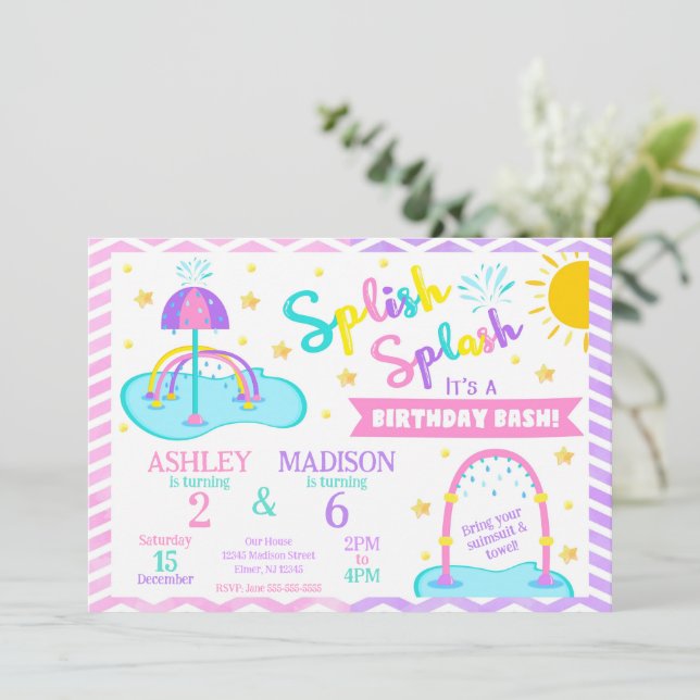 Invitación conjunta de cumpleaños para Splash Pad  (Anverso de pie)