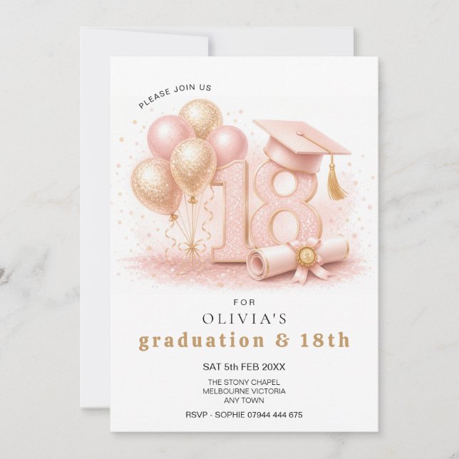 Invitación conjunta de graduación y 18 cumpleaños  (Anverso)
