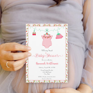 Invitación Conjunto de bebé de fresa con patrón para baby sho