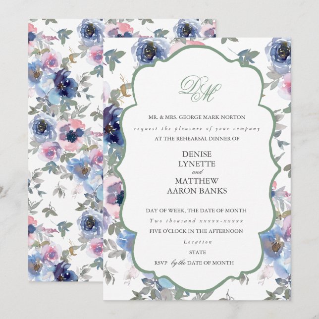 Invitación Conjunto de boda tierna albahaca verde (Anverso / Reverso)