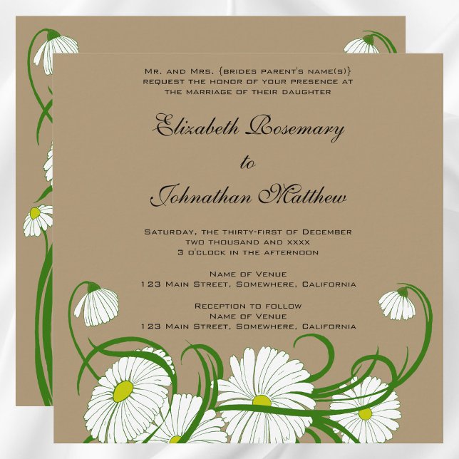 Invitación Conjunto de Bodas de flores de margarita de gerber (Vintage White Gerber Daisy Flowers Wedding Set Invitation)