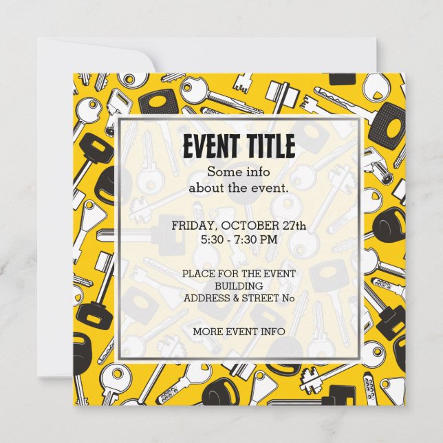 Invitación Conjunto de cuadrado de fondo de teclas (Anverso)