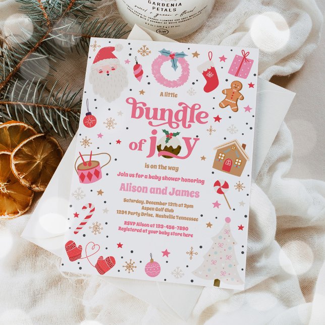 Invitación Conjunto De Joy Chica Rosa Winter Baby Shower (Subido por el creador)