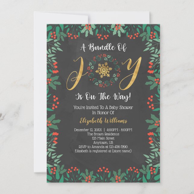 Invitación Conjunto De Navidades De Alegría, GreenBaby Shower (Anverso)