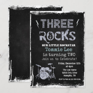 Invitación Conjunto de tambores Three Rocks Rockstar 3er Cump