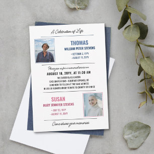 Invitación Conmemoración de la vida moderna rosa azul en memo