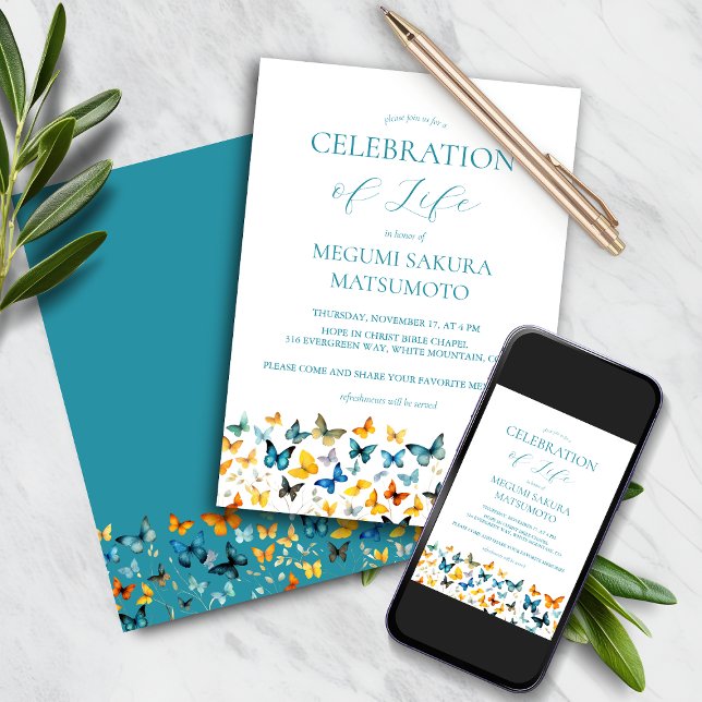 Invitación conmemorativa a la mariposa - Verde azu (Subido por el creador)