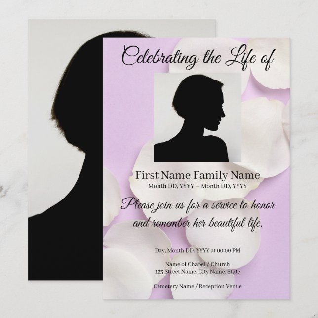 invitación conmemorativa con pétalos de rosa (Anverso / Reverso)