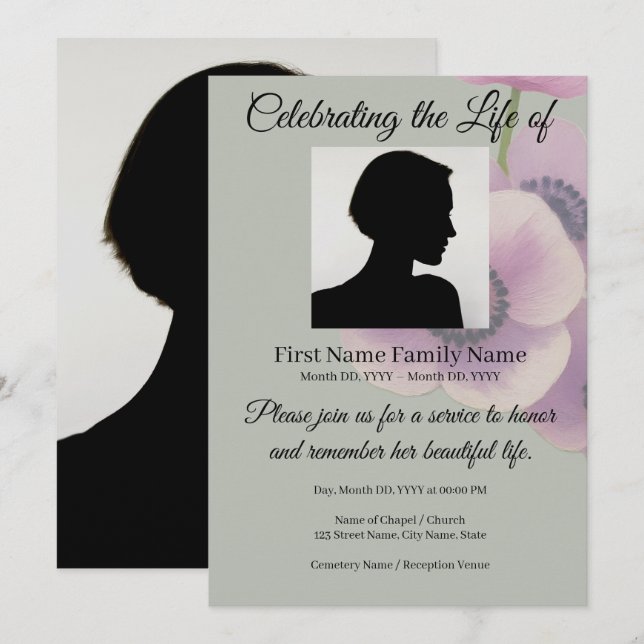 invitación conmemorativa de anemona gris (Anverso / Reverso)