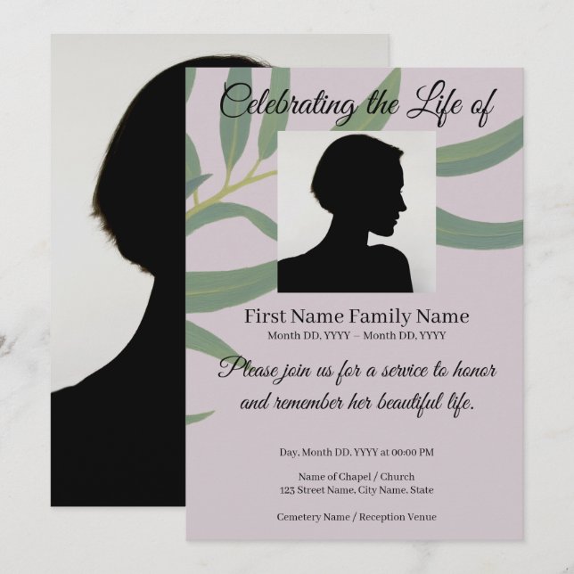 invitación conmemorativa de eucalipto (Anverso / Reverso)