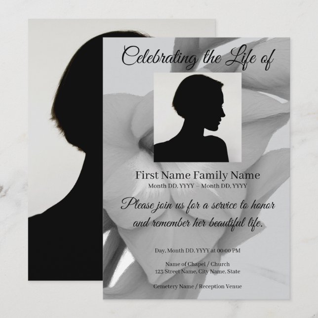 Invitación conmemorativa de flor gris (Anverso / Reverso)